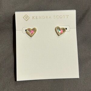 Ari Heart Stud Earrings Gold Dichroic Glass.